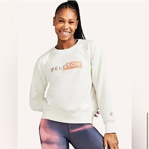 Peloton Embroidered Crewneck Sweatshirt Taupe with Coral logo size 1X